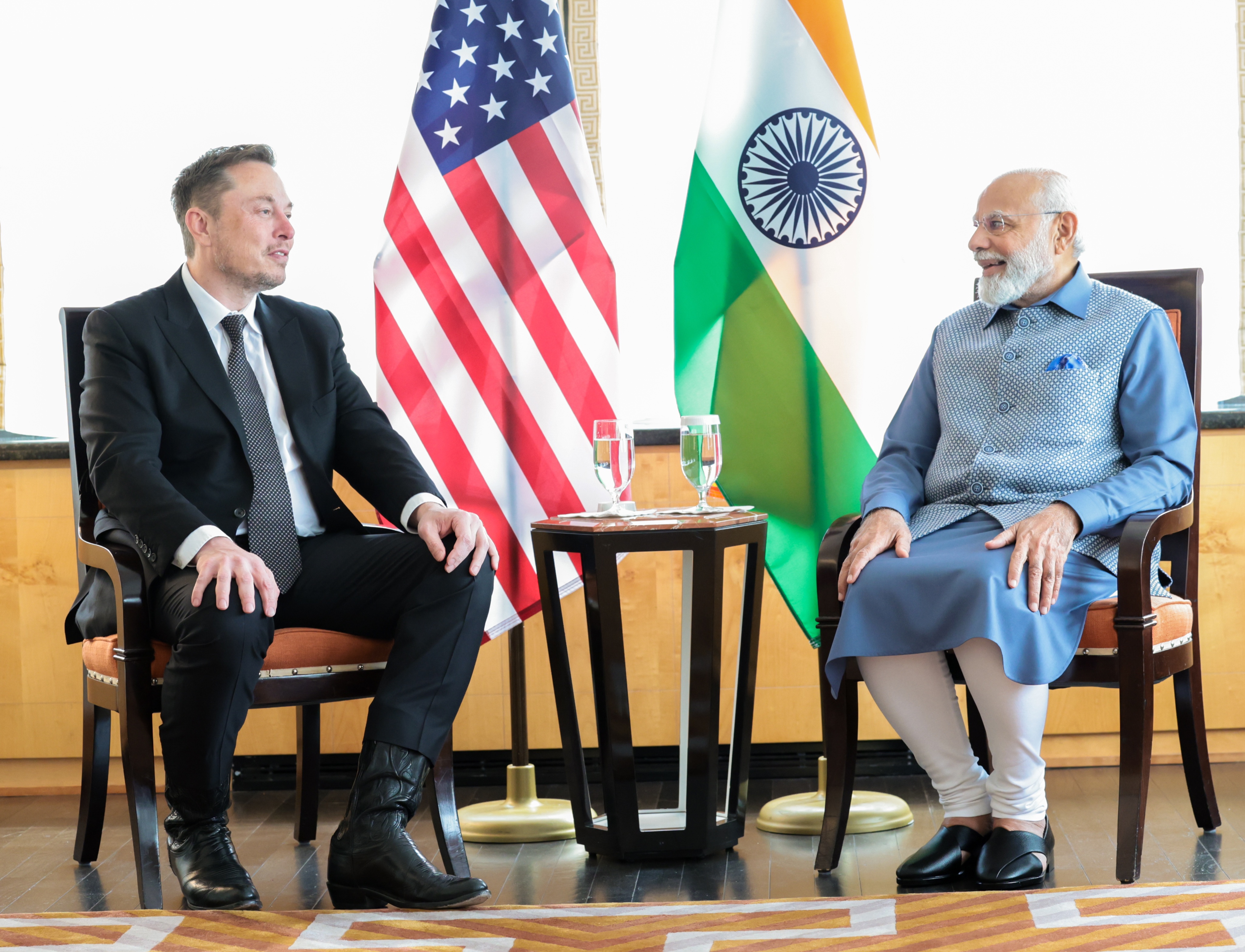 特斯拉執行長馬斯克20日在紐約與印度總理莫迪會面。(圖:@narendramodi)