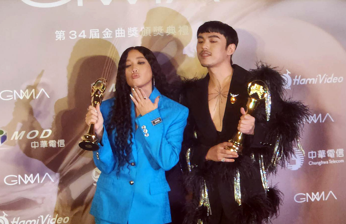 金曲國語歌王、歌后：HUSH與A-Lin。（江昭倫攝）