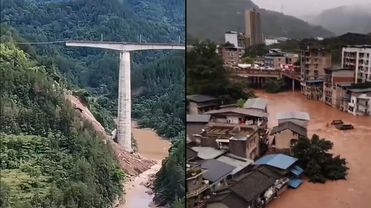 重慶等地近日遭遇強降雨，洪水造成重大人員傷亡和財產損失。(微博影片截圖)
