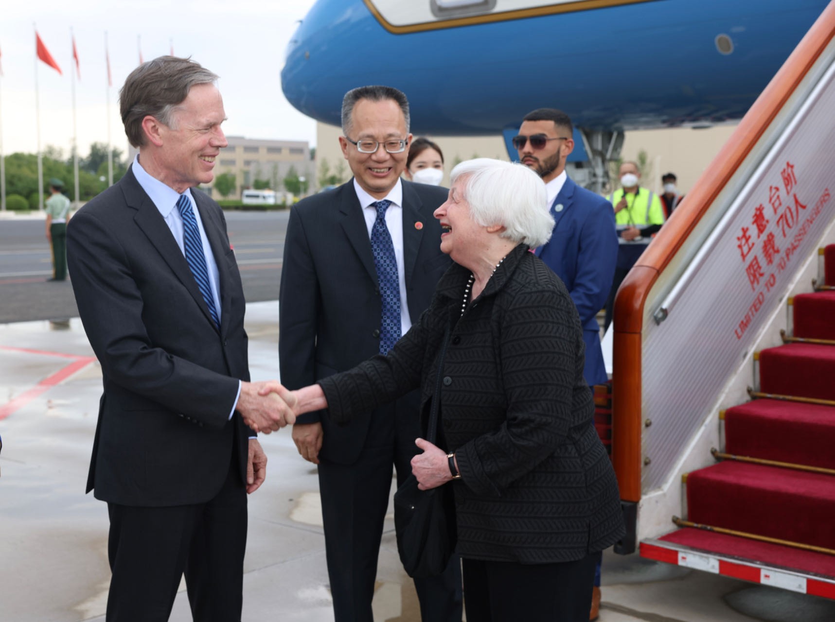 美國財政部長葉倫(Janet Yellen)6日抵北京。(圖:@USAmbChina)