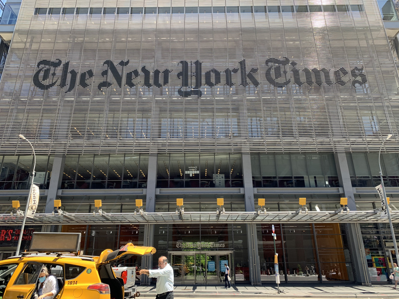 圖為紐時總部外觀。 (圖：中央社)