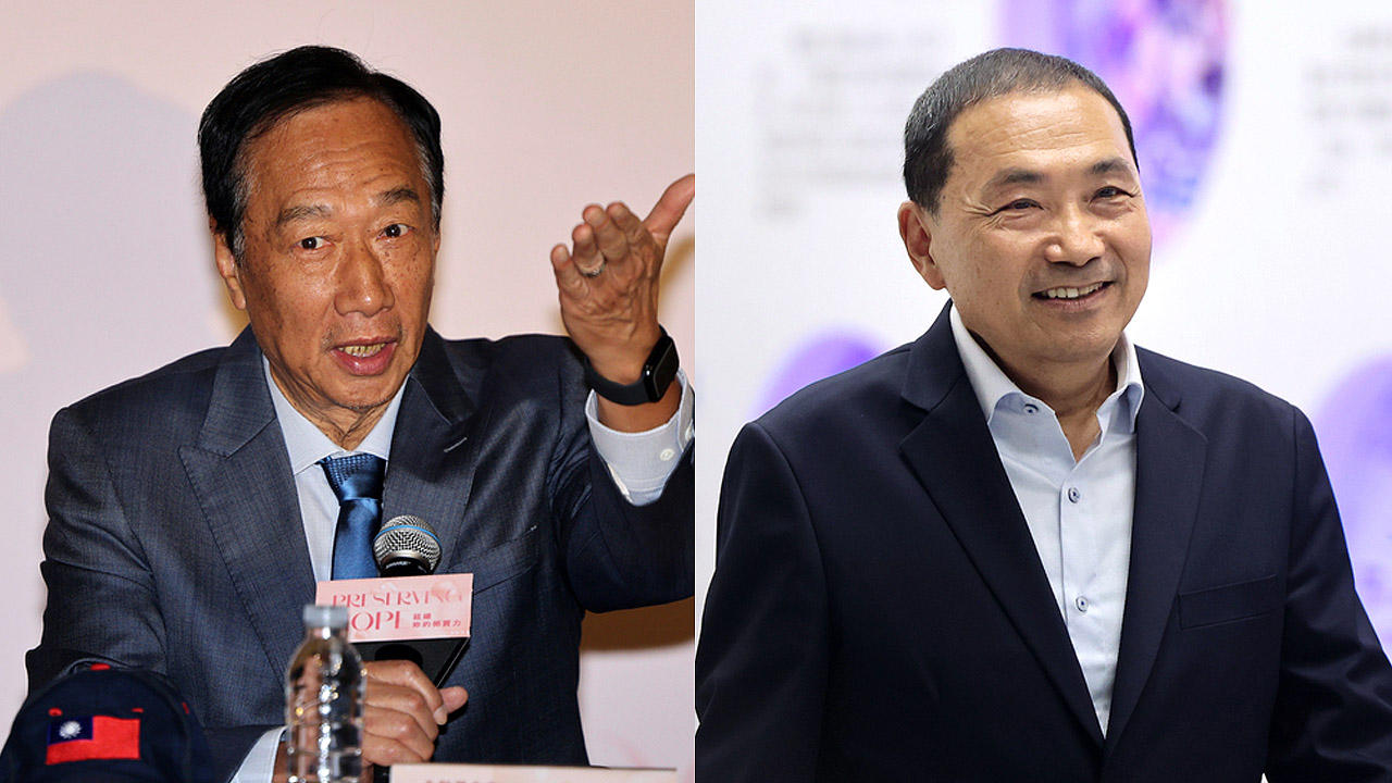 國民黨總統參選人侯友宜(右)18日表示，鴻海集團創辦人郭台銘(左)約「喝咖啡」，他會親自登門跟郭台銘請益。(資料合成照/中央社)