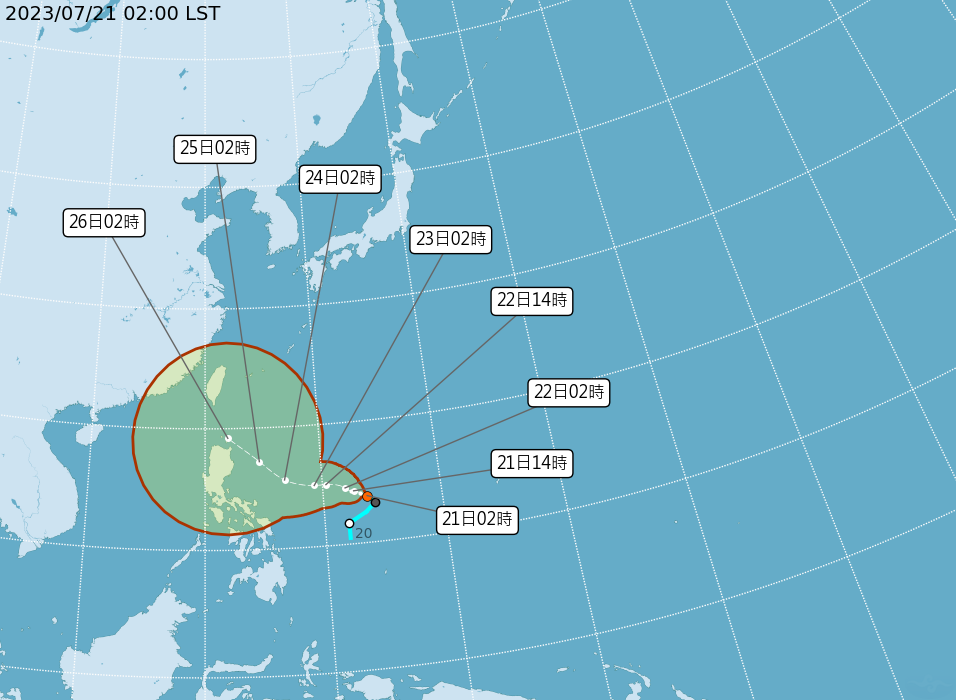路徑潛勢預報。（圖：中央氣象局提供）