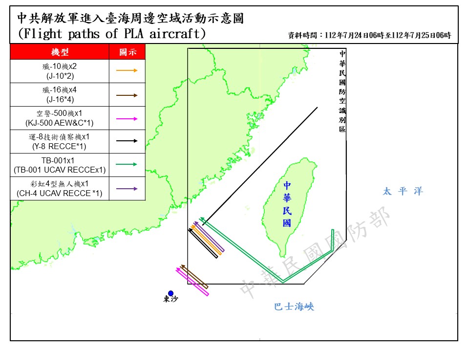 國防部公布24日上午6時起至25日上午6時止，共軍在台海周邊活動情況。(圖：國防部提供)
