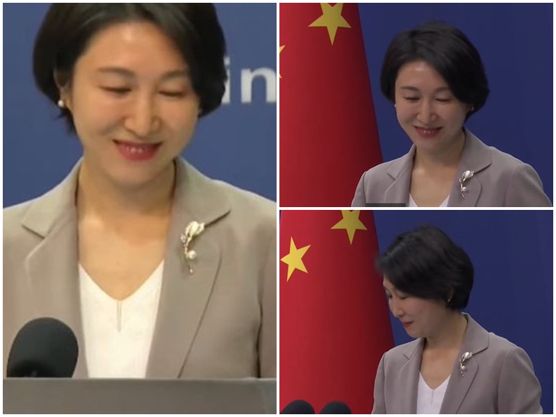 中國外交部發言人毛寧被問到笑場。（推特）