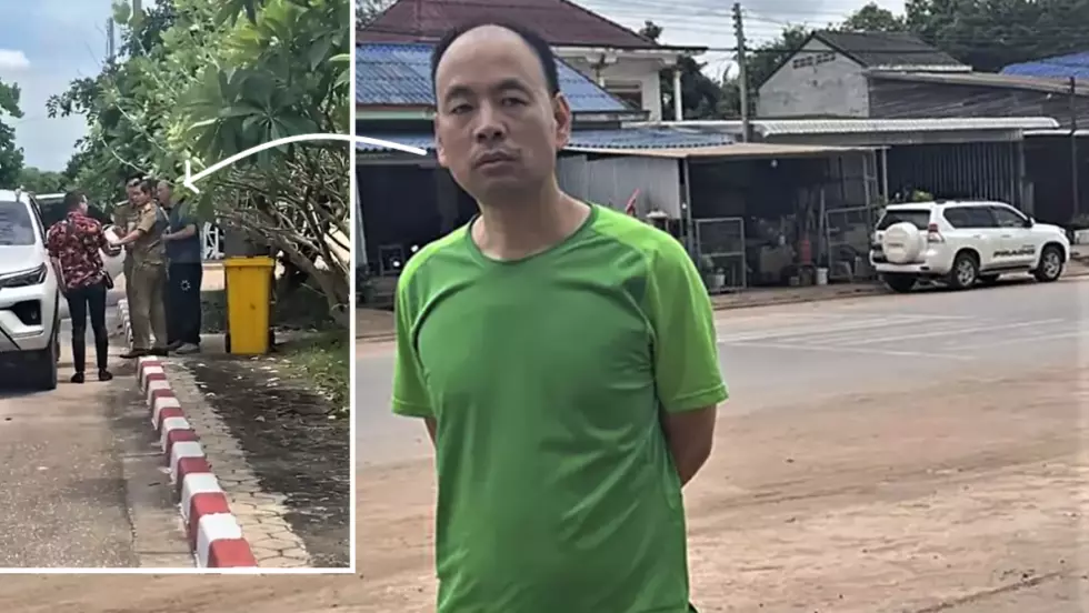 出現在寮國首都永珍街頭的盧思位，其後在火車站外被捕(見小圖)，他當時已被扣上手銬。(保護衛士片段截圖)