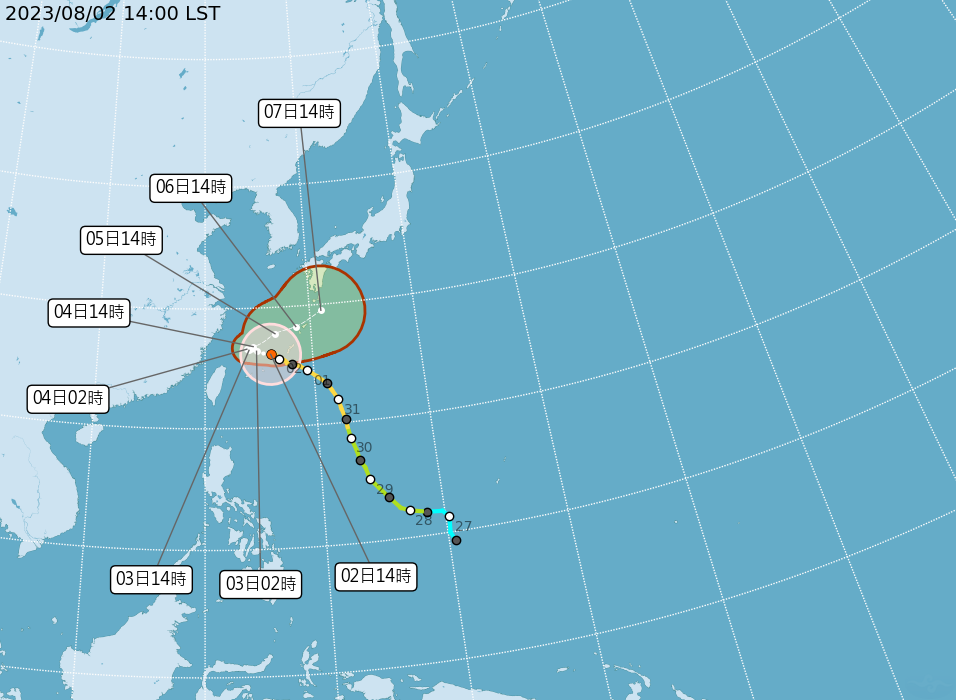 中央氣象局預估，中颱「卡努」帶來的強風豪雨將持續肆虐2、3天。(圖：氣象局)