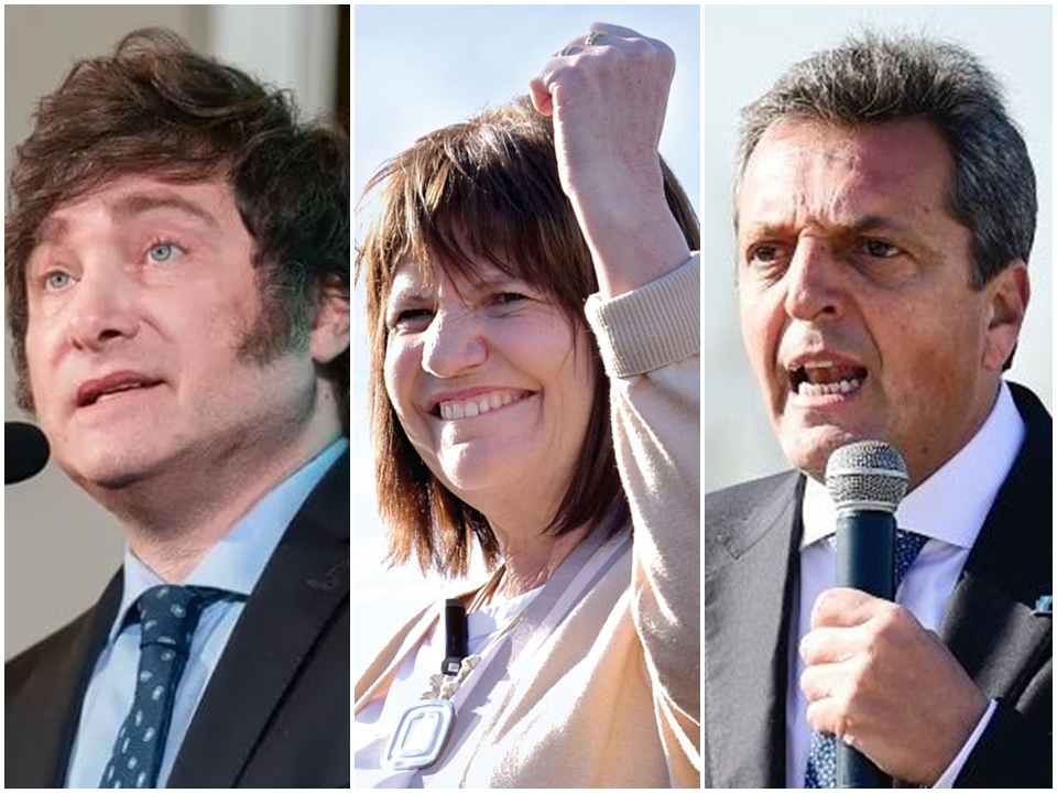 阿根廷將在今年10月的大選中，從極右翼國會議員米雷伊(左)、中間偏右聯盟候選人布爾瑞奇(中)，和現任經濟部長馬薩(右)中，選出新任總統。(合成圖/臉書)