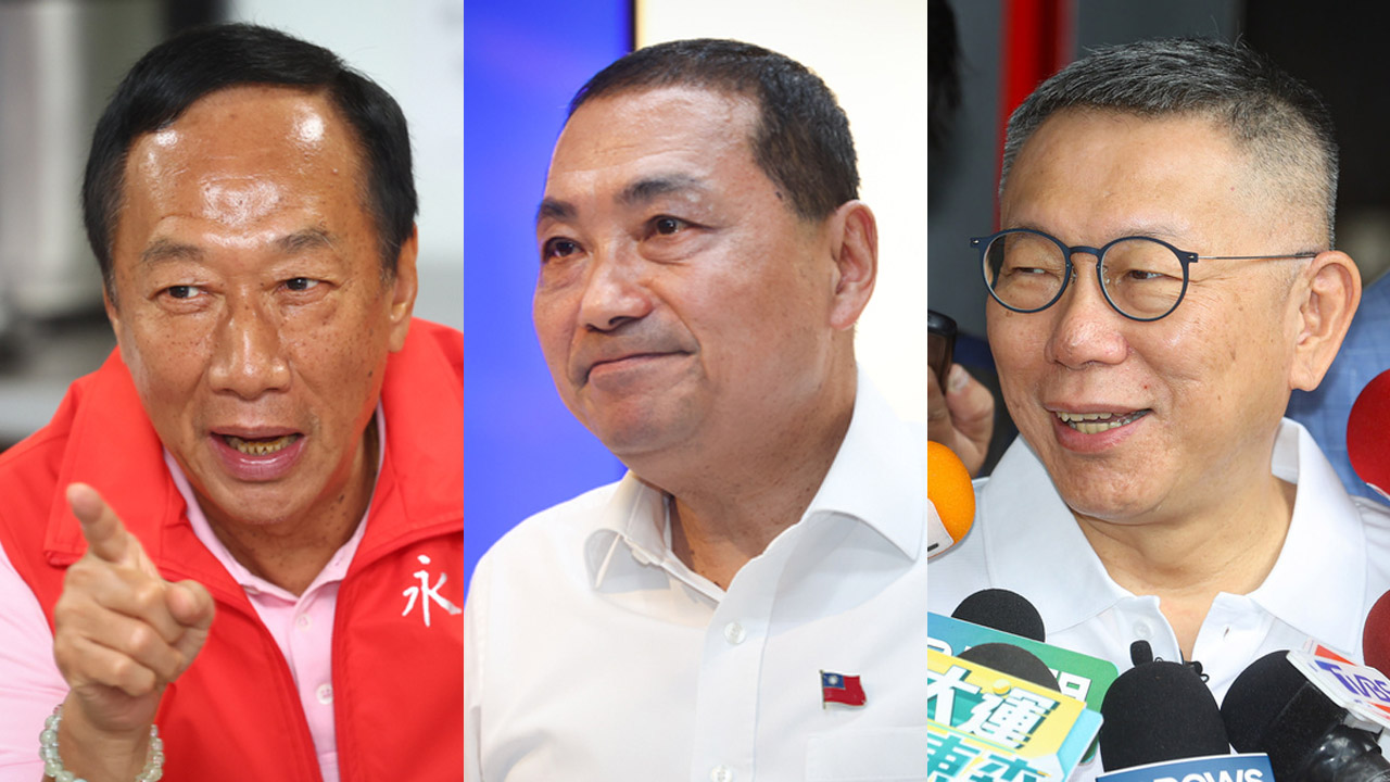 鴻海集團創辦人郭台銘(左起)、國民黨總統選舉參選人侯友宜(中)、民眾黨總統參選人柯文哲(右)三名非綠參選人如何整合仍有許多困境待解。(合成照/圖：中央社)