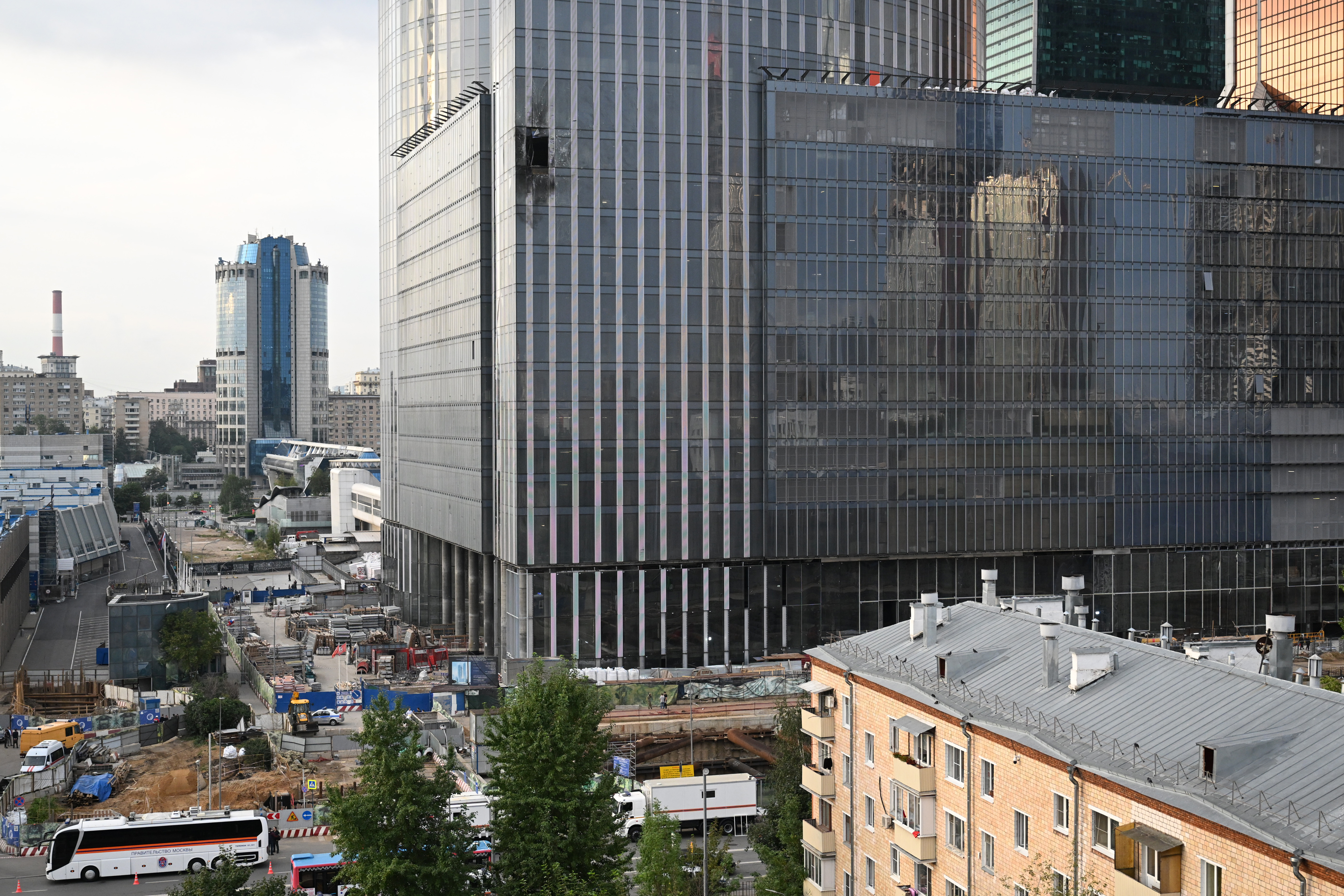 俄羅斯首都莫斯科再遭受無人機襲擊，莫斯科國際商務中心一座建築受損。(AFP)