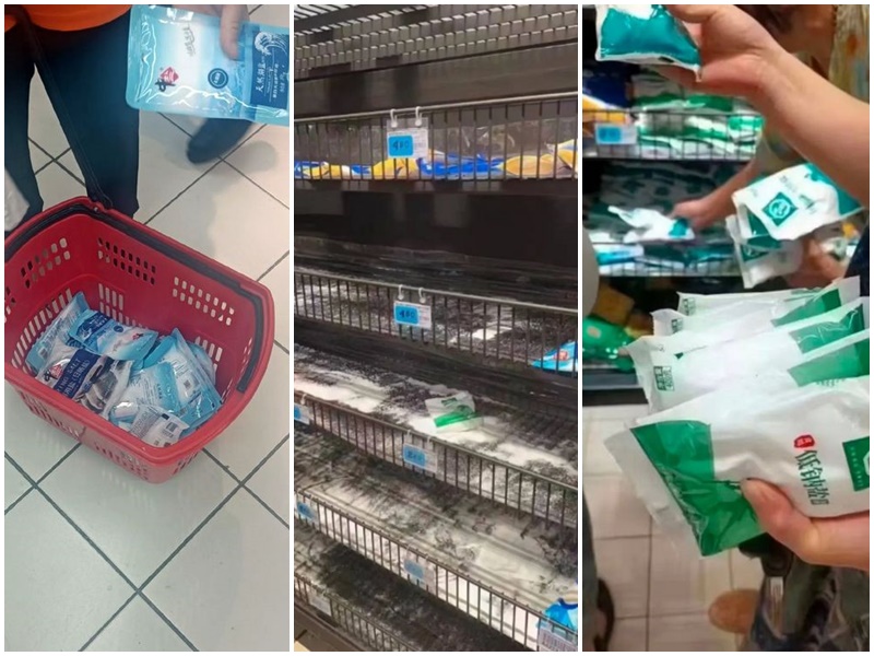 日本排放核處理水，中國民眾開始搶購食鹽。(微博)