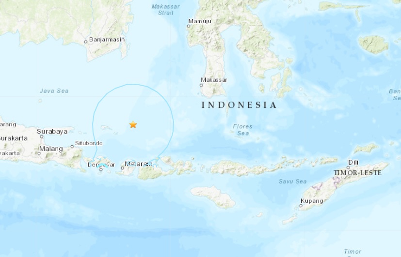 印尼峇里海(Bali Sea)海域29日凌晨發生規模7.0強震。 (圖:USGS)