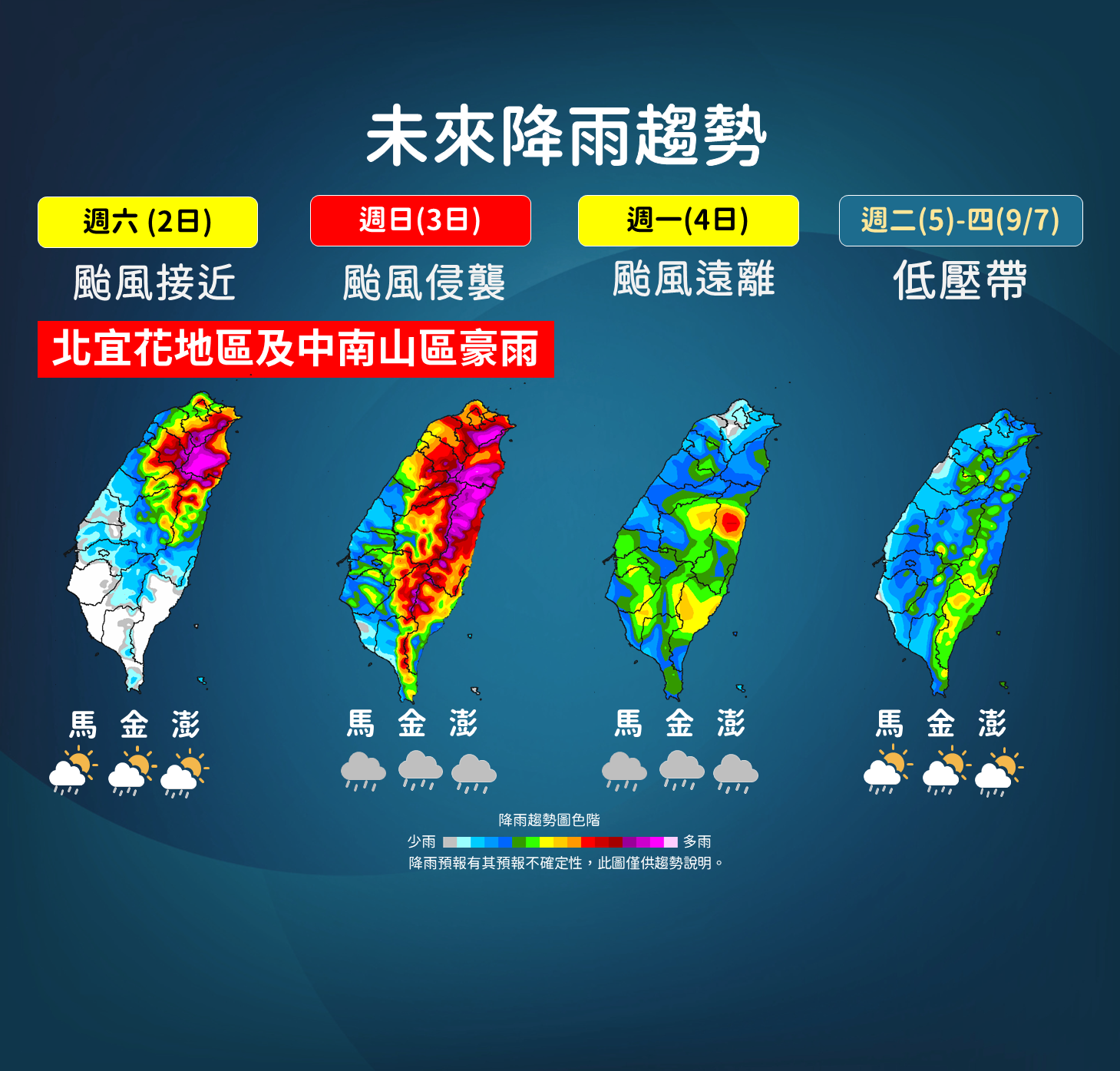 中颱海葵對台威脅大增，估傍晚海警、明晨陸警。(圖：氣象局)