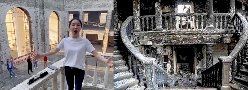中國歌手王芳在烏克蘭遭到俄軍戰火毀損的廢墟劇院演唱《喀秋莎》，引起網上一陣撻伐。(圖片擷自網路)