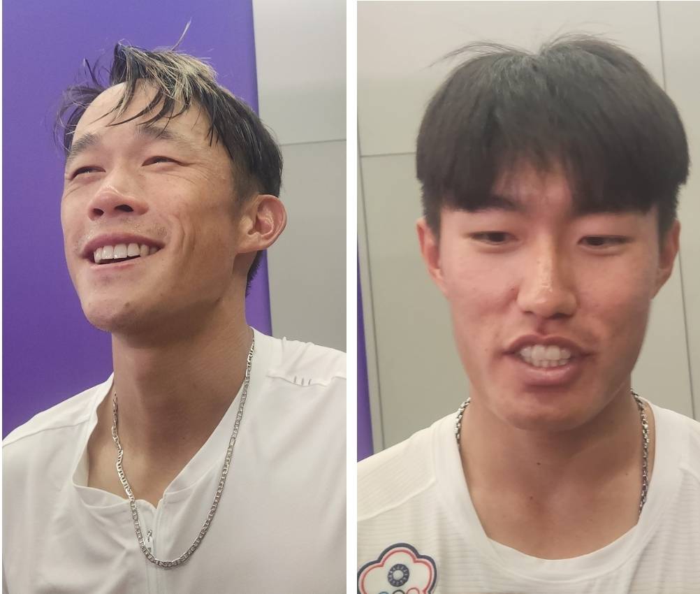 網球選手莊吉生(左)、許育修(右)為台灣在亞運網球男雙首度拿下金牌，賽後兩人都說，「能為台灣拿金牌非常開心！」(江昭倫 攝)