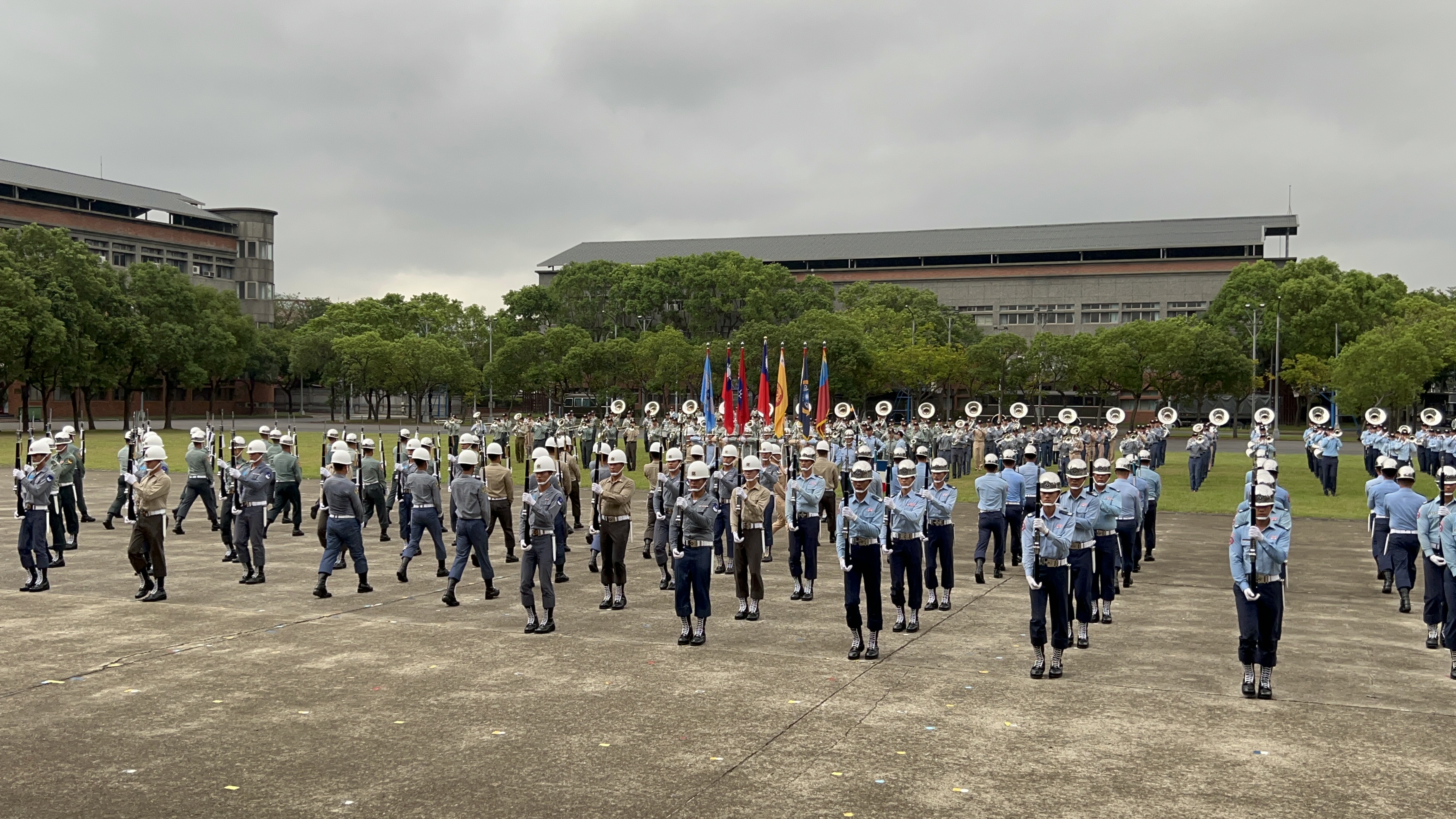三軍樂儀隊國慶表演3日率先在憲指部曝光，隊形有新元素。( 林詠青 攝)