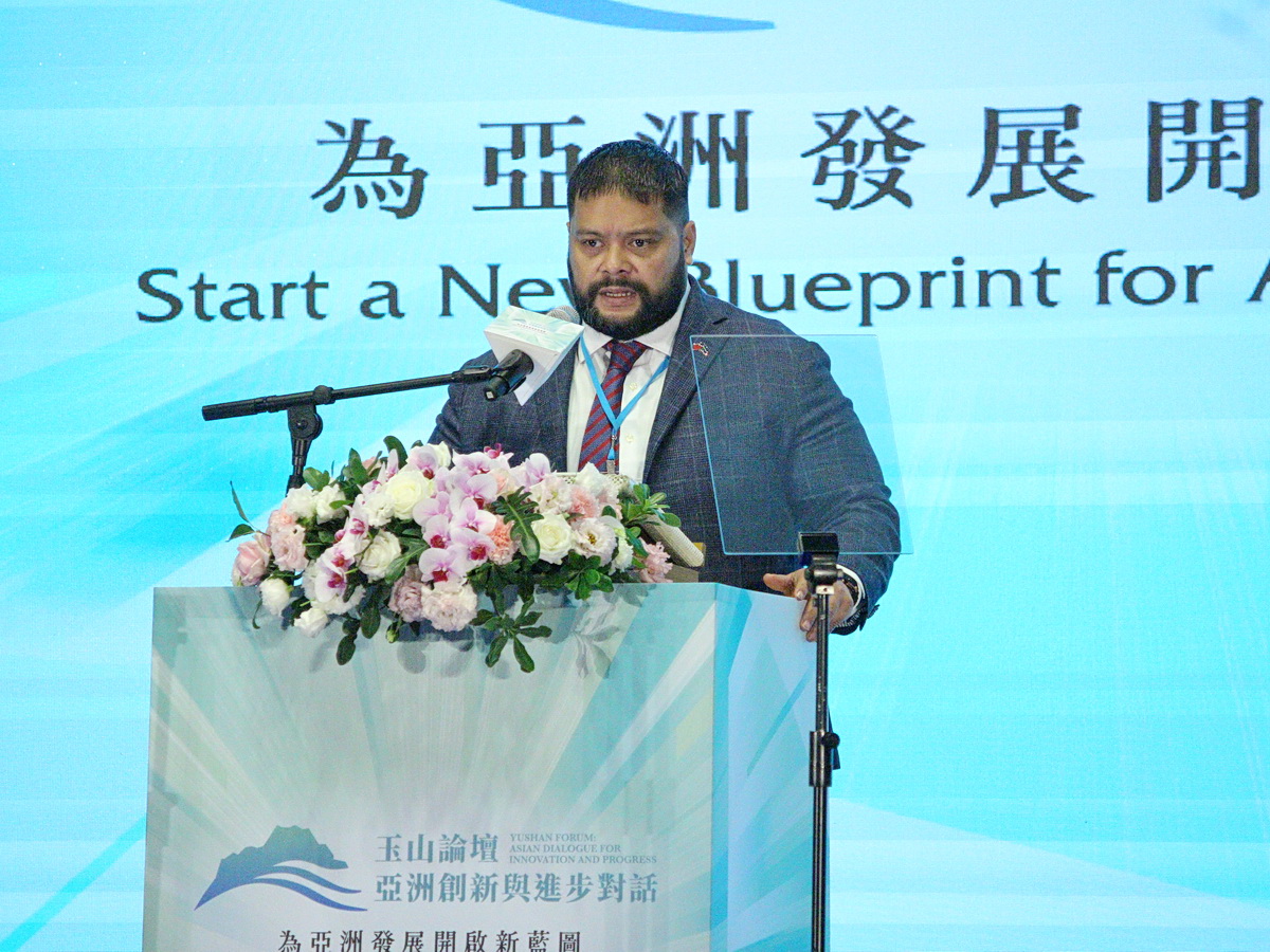 太平洋友邦諾魯總統昆洛斯(Russ Joseph Kun)在玉山論壇致詞表示，在亞洲發展的新藍圖裡，台灣將有潛力成為亞洲貿易投資樞紐 (央廣記者王照坤 攝)