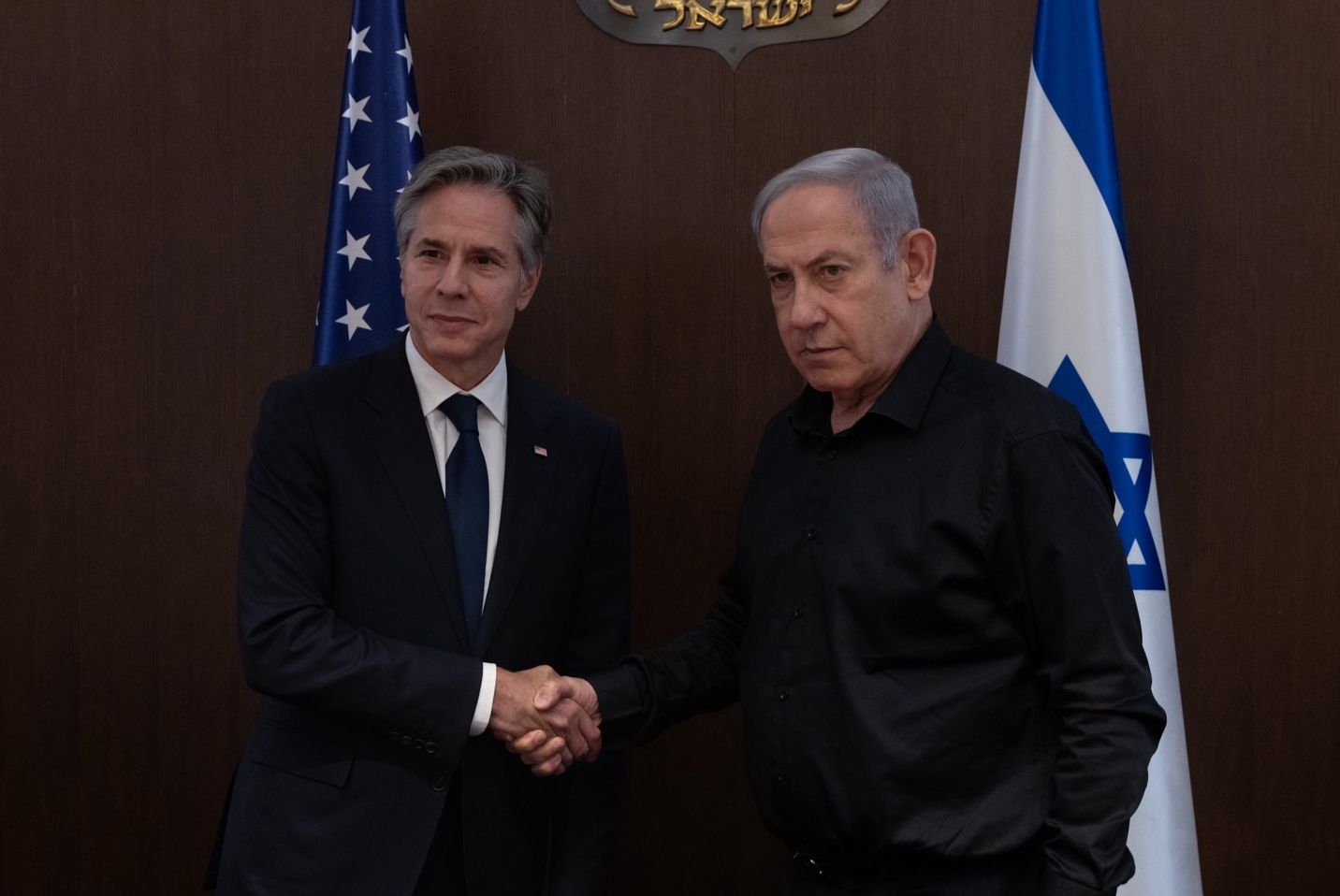 圖為美國國務卿布林肯(Antony Blinken)10月16日和以色列總理尼坦雅胡(Benjamin Netanyahu)會面。 (圖:@SecBlinken)