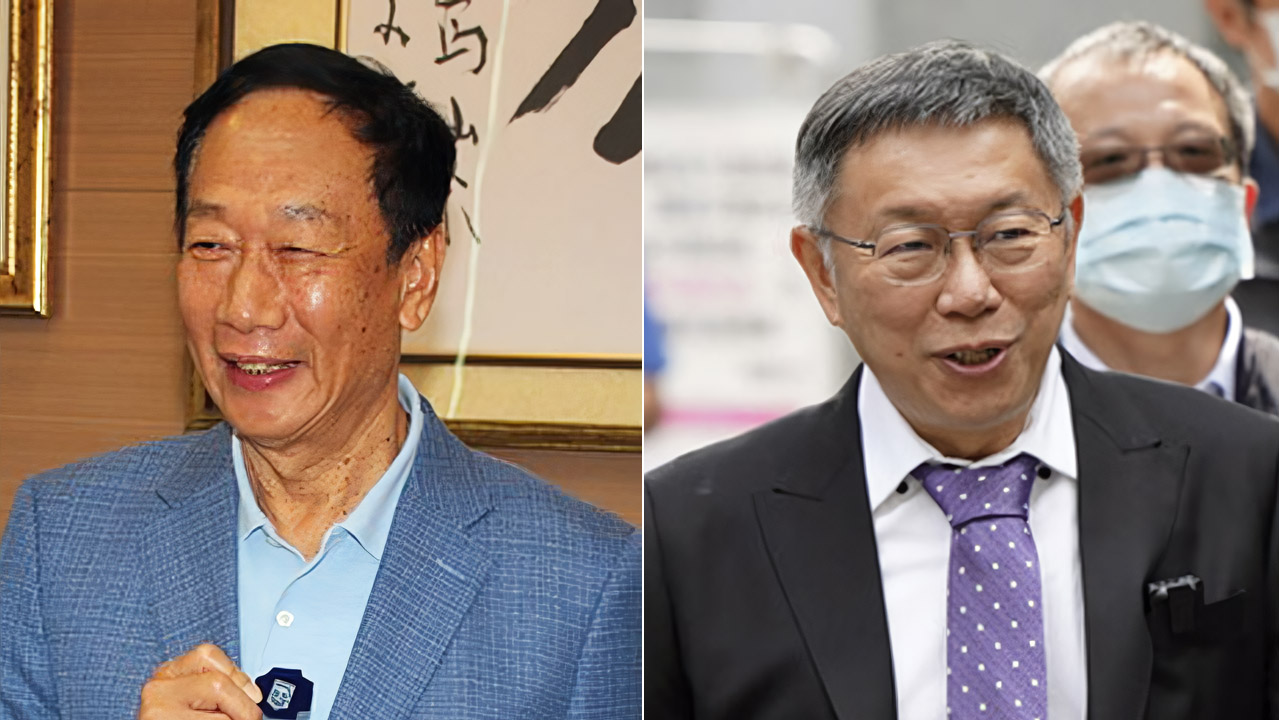 鴻海集團創辦人郭台銘(左)19日表示自己已與民眾黨總統參選人柯文哲(右)交流理念，將把共識轉為行動面的合作。(資料合成照/圖:中央社)