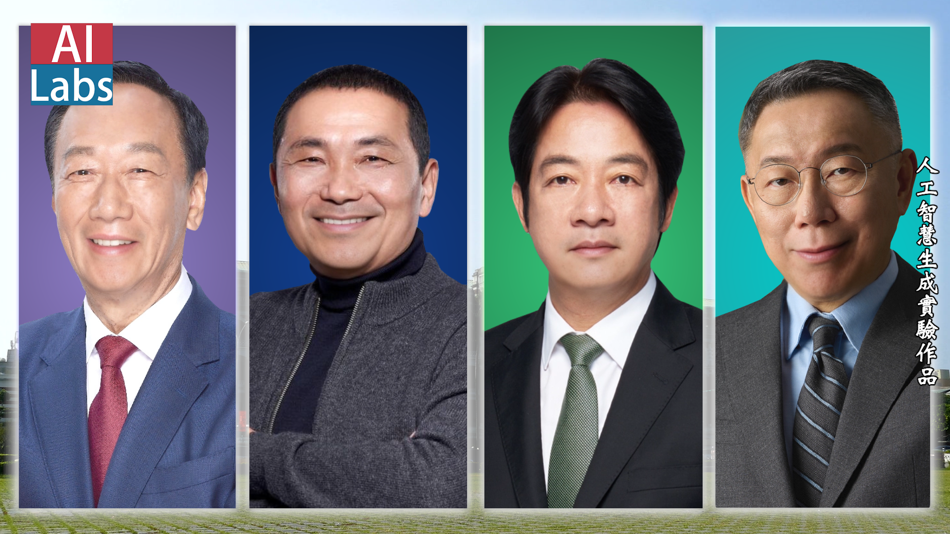 台灣人工智慧實驗室今天推出4位總統參選人合唱單曲〈為台灣而唱〉，其實是AI生成作品，旨在提醒民眾慎防AI深偽影音。(圖：台灣人工智慧實驗室提供)