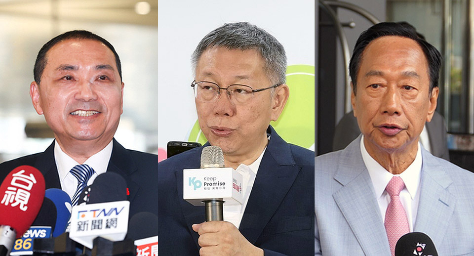 2024總統大選在野黨陷入僵局，外媒也關注整合成功與否。左起為國民黨參選人侯友宜、民眾黨參選人柯文哲、獨立參選總統的郭台銘。(資料合成照/Rti)