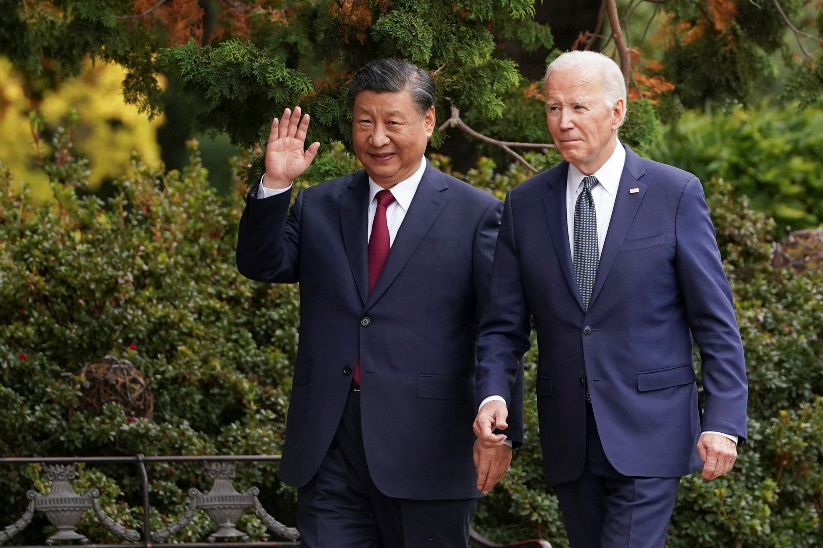 美國總統拜登(Joe Biden)15日在費羅麗莊園(Filoli)和中國國家主席習近平舉行閉門會談。(路透社/達志影像)