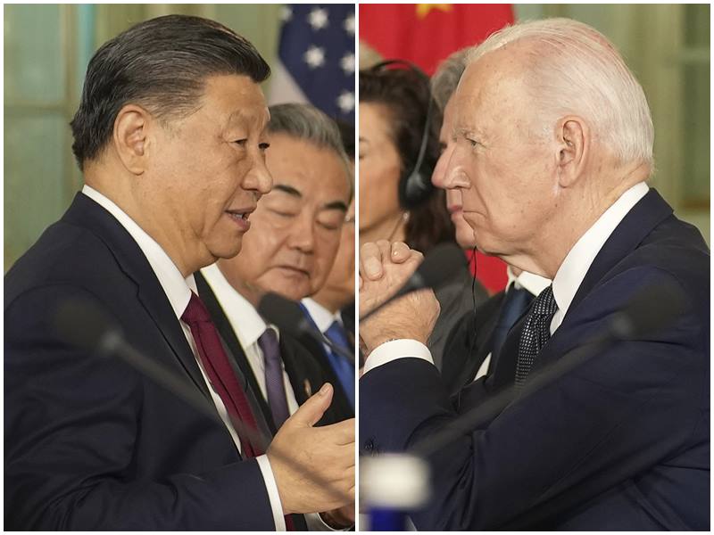 美國總統拜登15日在舊金山費羅麗莊園和中國國家主席習近平舉行閉門會談。(合成圖/美聯社/達志影像)