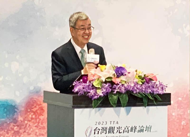 行政院長陳建仁17日出席「2023觀光高峰論壇」致詞。(吳琍君攝)