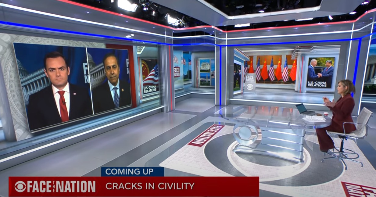 美眾院中國問題特別委員會主席蓋拉格(左)和首席議員克利什納穆希接受CBS「面對全國」專訪。(YT)