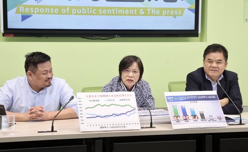 民進黨立法院黨團27日舉行輿情回應記者會，幹事長劉世芳(中)、書記長莊瑞雄(右)、副書記長洪申翰(左)表示，總統選舉從來就沒有垃圾時間，民進黨身為執政黨，不會激化社會間的藍綠對抗。 (圖：中央社)