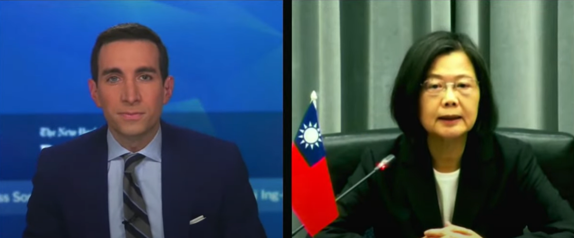 蔡英文總統日前以視訊方式接受《紐約時報》舉辦的「DealBook Summit」專訪。(翻攝 New York Times Events YouTube)