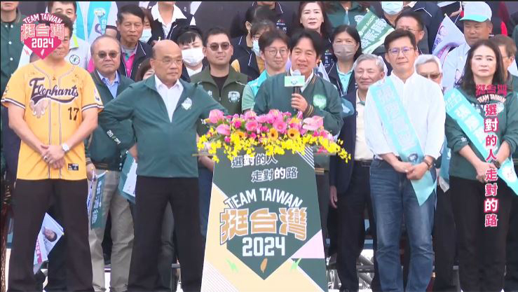 民進黨總統參選人賴清德今天(2日)下午出席台中市第四選區立委候選人張廖萬堅競選總部成立造勢大會。(畫面擷自wanchien0209/FB)