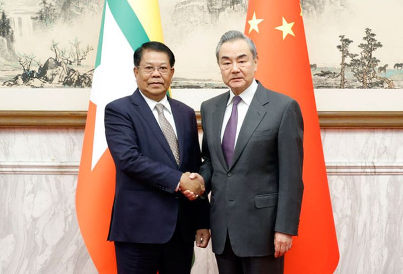 中國外長王毅6日在北京會見緬甸副總理兼外長丹穗（Than Swe）。 (圖:中國外交部)