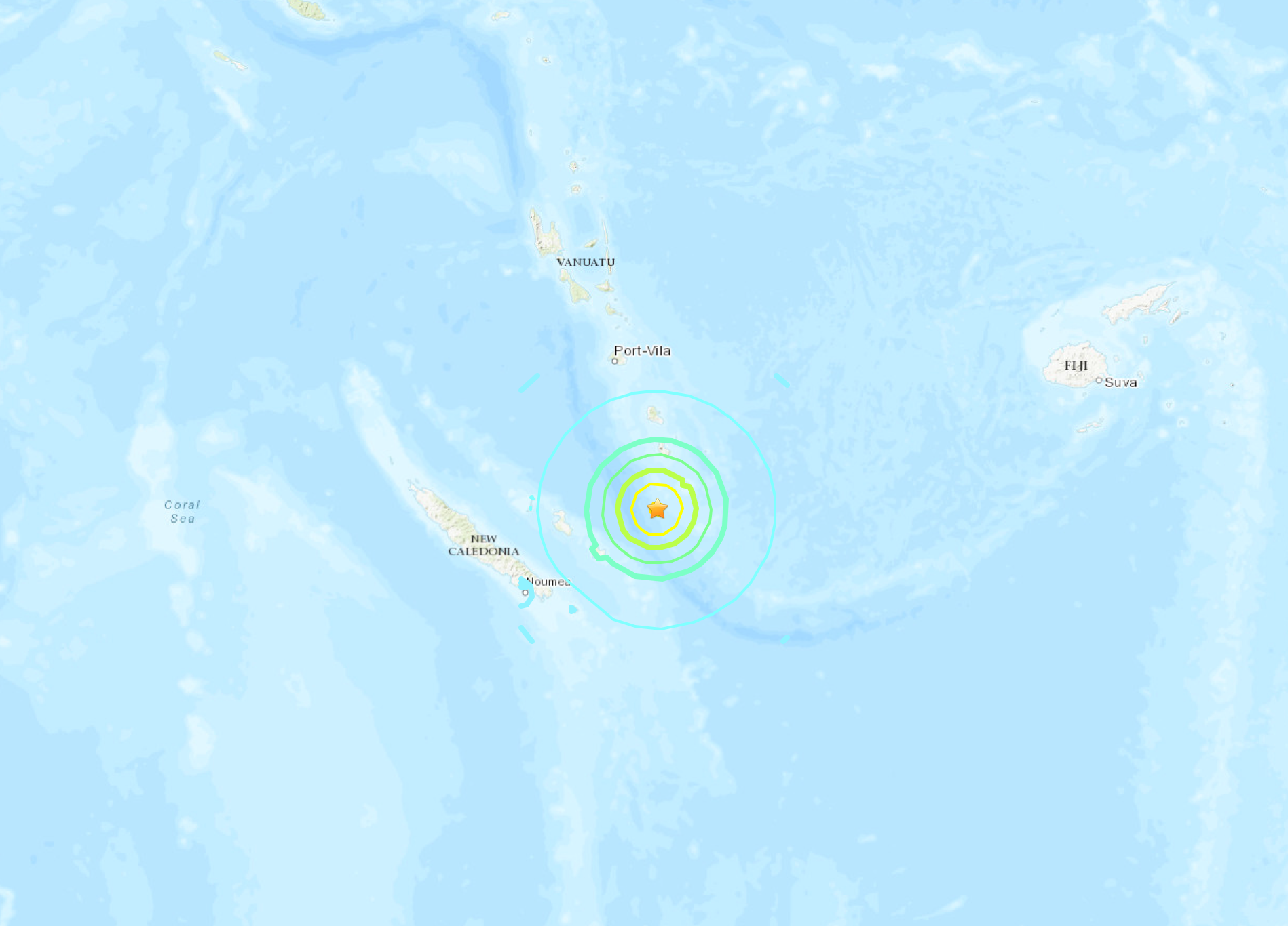 美國地質調查所表示，太平洋島國萬那杜(Vanuatu)南部外海7日發生一起規模7.2地震。(圖:US Geological Survey)