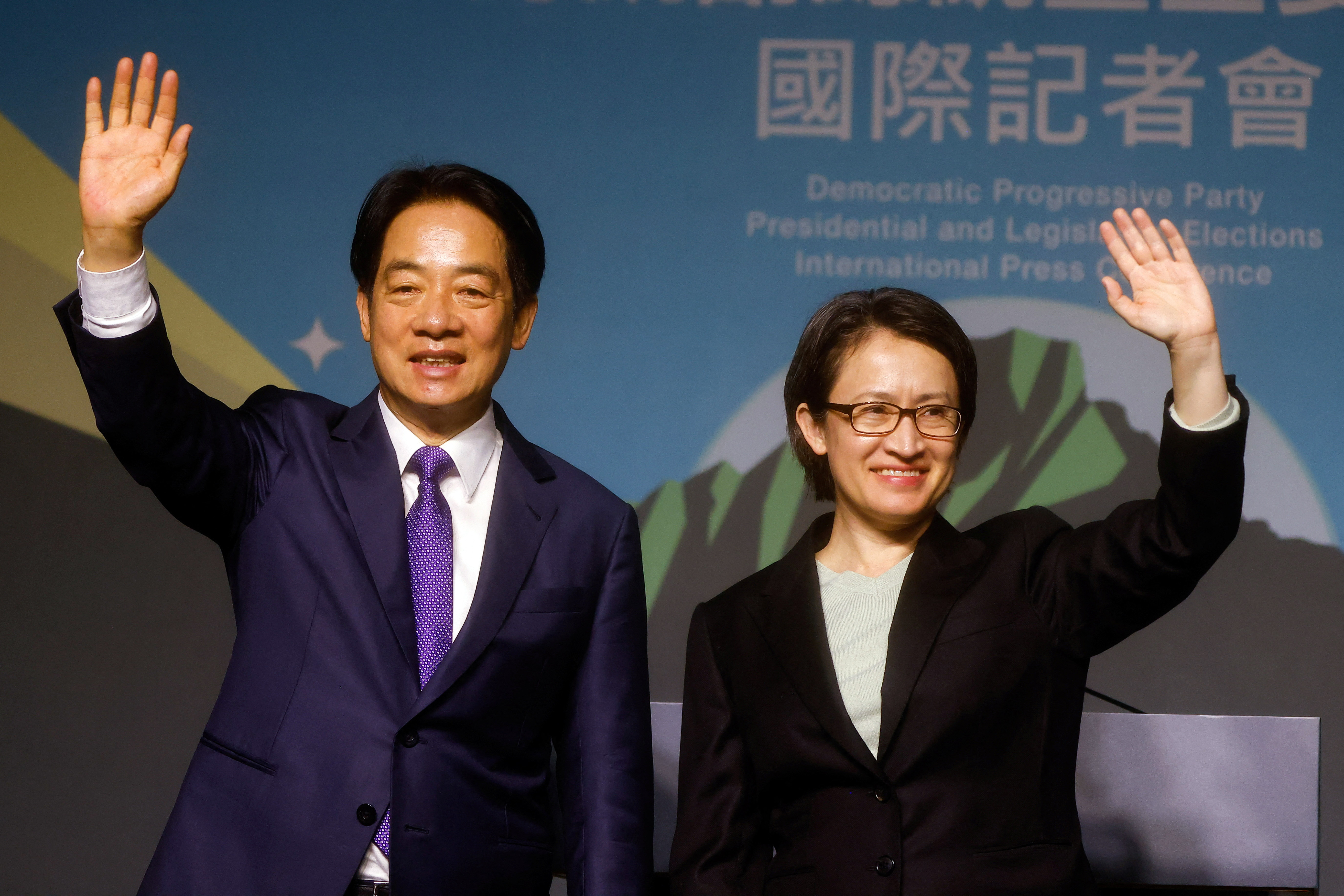 2024總統大選結果底定，民進黨正副總統候選人賴清德(左)、蕭美琴(右)取得勝利。(路透社/達志影像)
