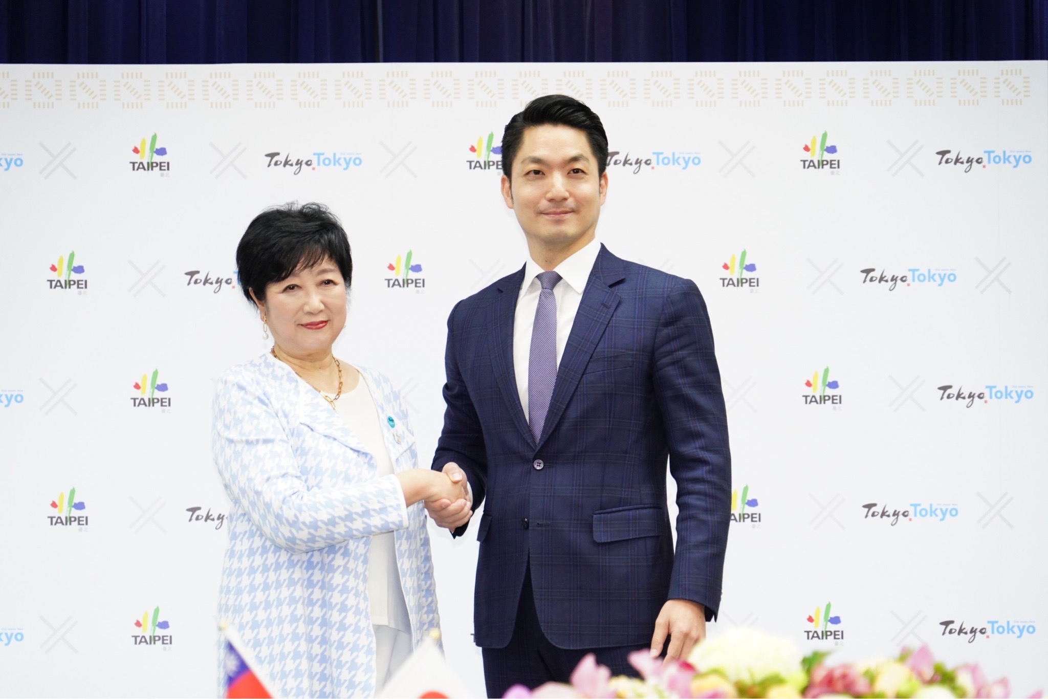 東京都知事小池百合子(左)7日拜會台北市長蔣萬安(右)，針對兩座城市面臨的各項課題交換意見。(北市府提供)