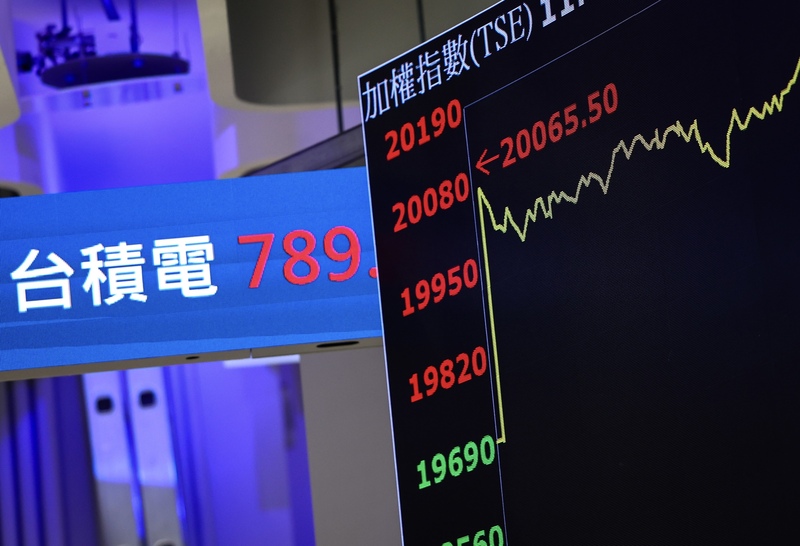 受惠ADR大漲逾5%激勵，台積電8日早盤勁揚，飆上新天價，帶動台股指數強彈371點至20065.5點歷史新高，為台股有史以來首度衝破20000點大關。 (圖：中央社)
