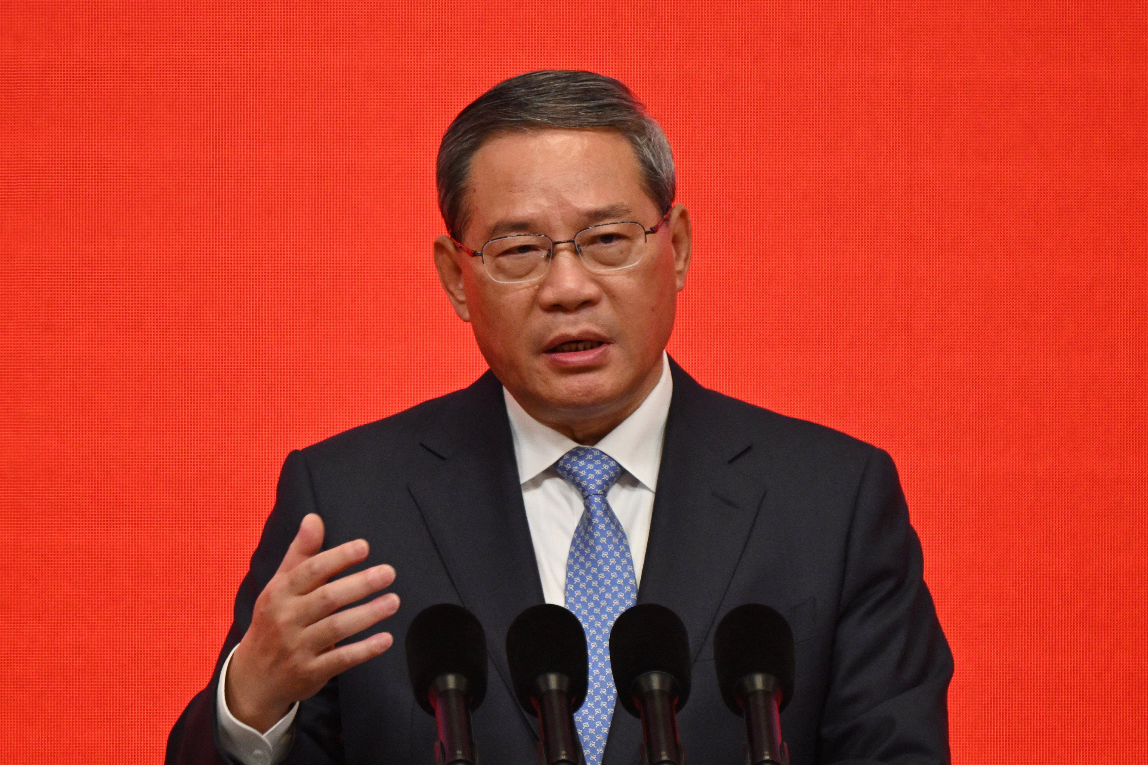 中國國務院總理李強24日在北京召開的中國發展高層論壇上致詞。(AFP)