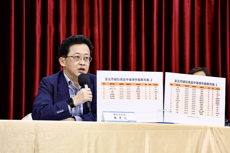 寶林茶室發生食物中毒案，台北市政府1日下午召開記者會，衛生局長陳彥元出席，說明目前個案狀況及最新調查進度。(圖：中央社)