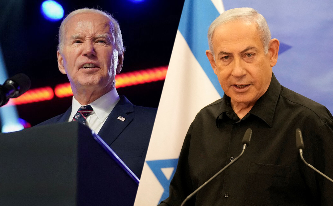 美國總統拜登(左)政府向聯合國安全理事會提出的加薩停火決議草案，獲得安理會壓倒性通過，迫使以色列總理尼坦雅胡(右)政府面臨接受停火協議的壓力。(合成圖/路透社/達志影像)