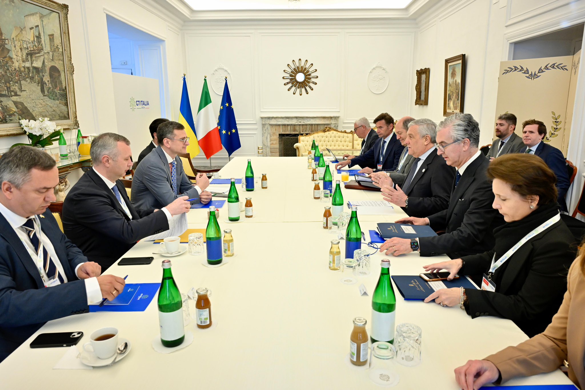 G7外交部長19日對中國企業向俄羅斯供應軍民兩用材料和武器部件，讓莫斯科用於軍事擴張表示「強烈關注」。(圖：X平台@Antonio_Tajani)