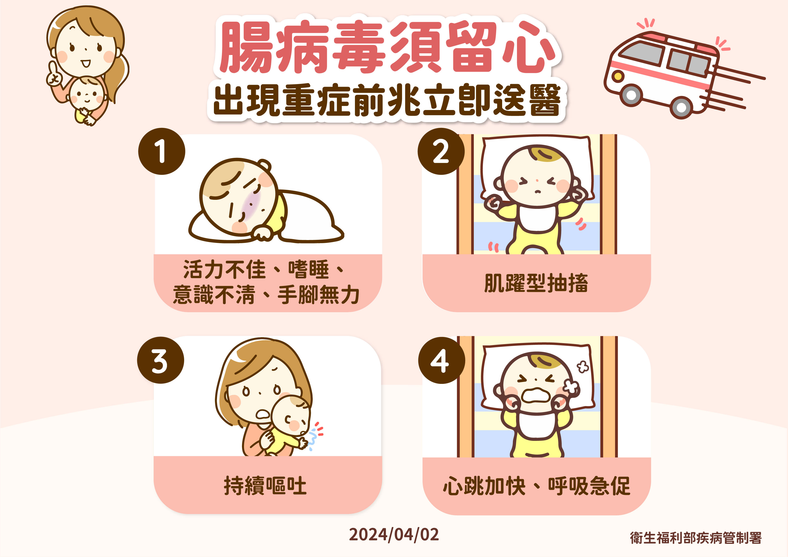 腸病毒重症前兆病徵。(疾管署提供)