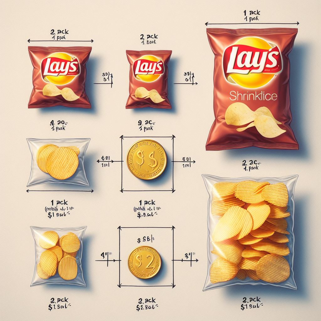 縮水式通膨(shrinkflation)。示意圖。(AI生成圖)