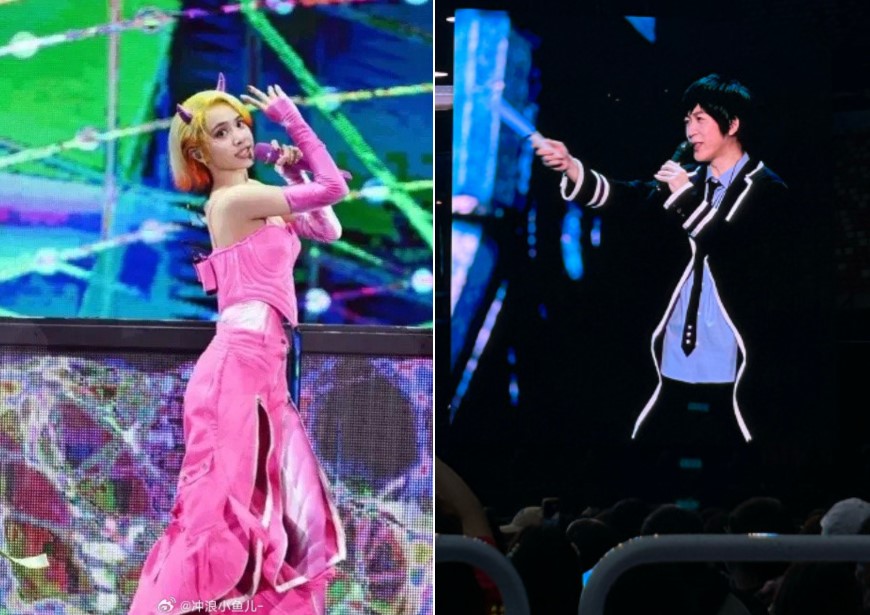 在賴清德總統520剛就職以及中共對台軍演之際，台灣藝人蔡依林(左)與五月天(右)卻同一天在中國演出時喊是「中國人」，引發關注。(圖:微博/央廣合成)