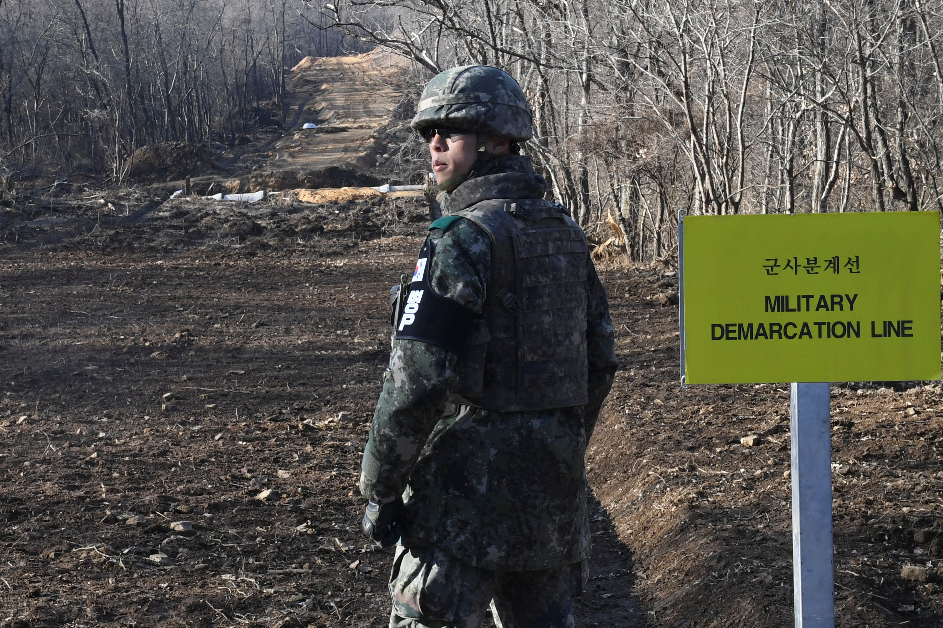 圖為兩韓軍事分界線(Military Demarcation Line)標誌。 (路透社/達志影像)