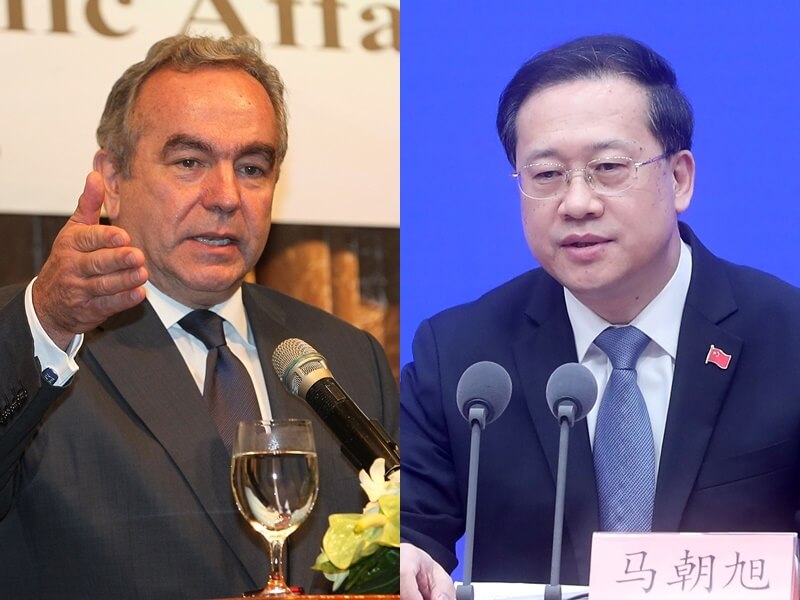 美國副國務卿康貝爾（左）與中國外交部副部長馬朝旭（右）通話。 (合成圖:中央社)