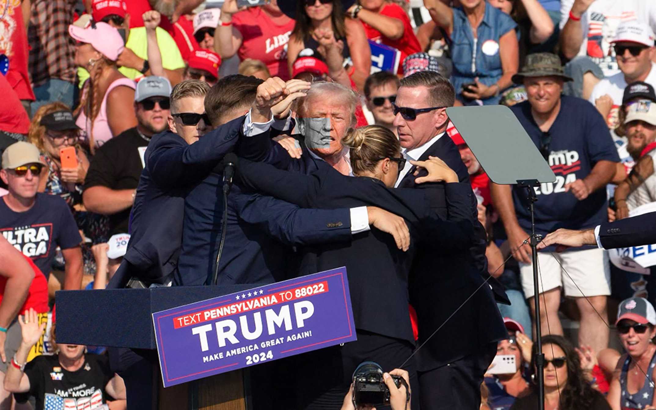 美國前總統川普(Donald Trump)13日在賓州的一場造勢大會上遭到槍擊。(AFP)