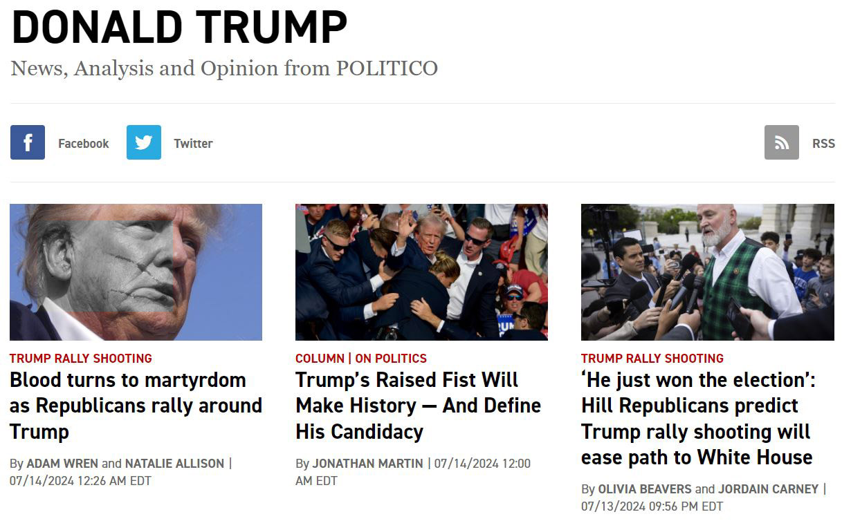 政治新聞媒體Politico表示，多位共和黨人預期川普重返白宮之路更順遂。(擷自Politico官網)