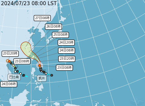 凱米颱風路徑預估。(中央氣象署提供)