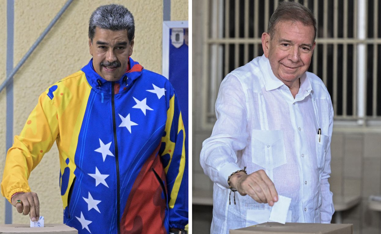 委內瑞拉28日舉行總統大選，圖左為現任總統馬杜洛(Nicolas Maduro)，圖右為反對派總統候選人龔薩雷斯(Edmundo Gonzalez)。 (AFP合成圖)